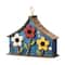 Glitzhome® 15" Blue Distressed Wood Birdhouse with Flowers
